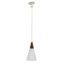 Mid-Century Louis Kalff for Philips Teak & Milk Glass Pendant