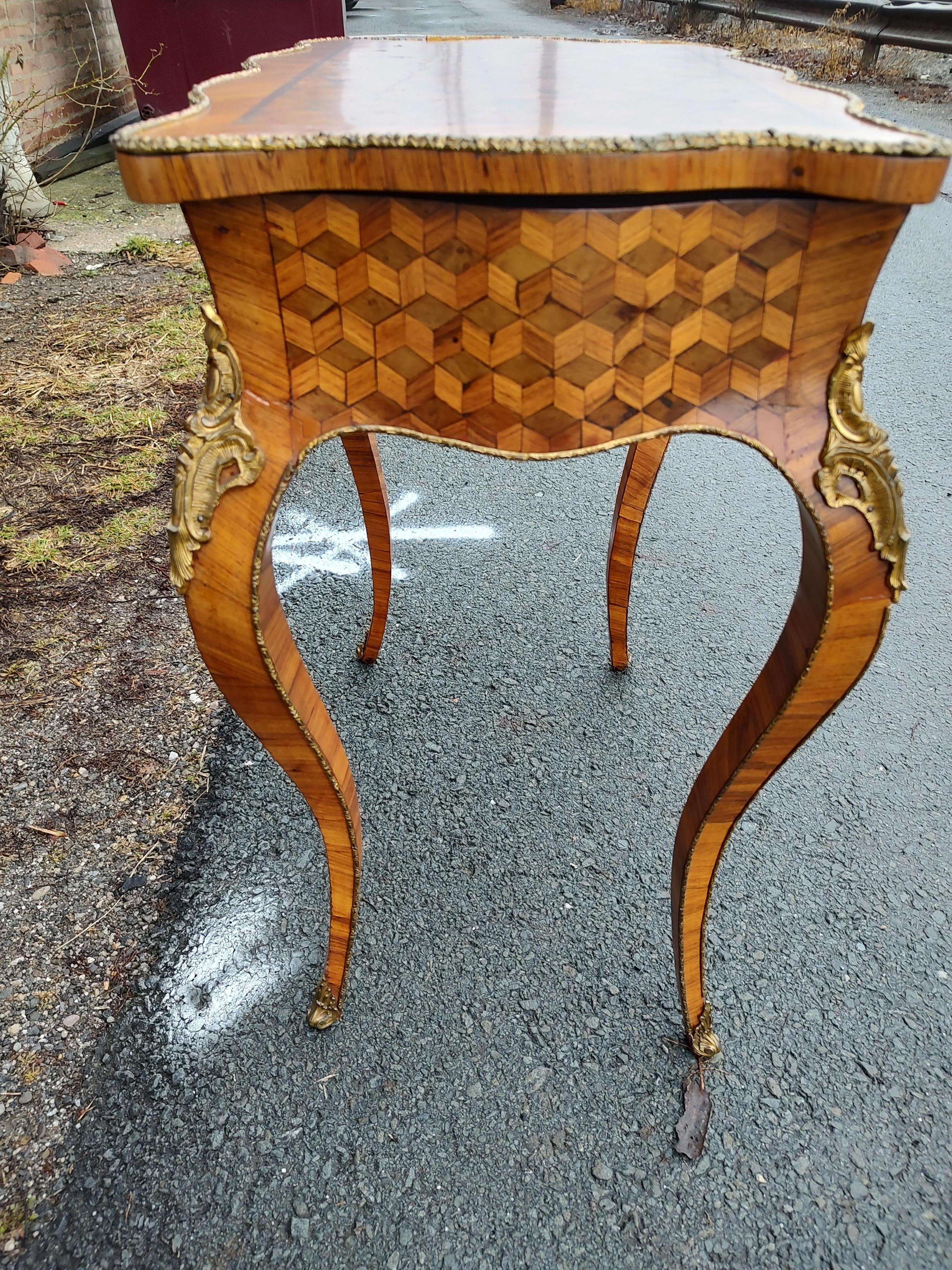 Cast Mid Century Louis VIII Vanity, Flip Lid Mirror with Marquetry and Bronze Mounts For Sale