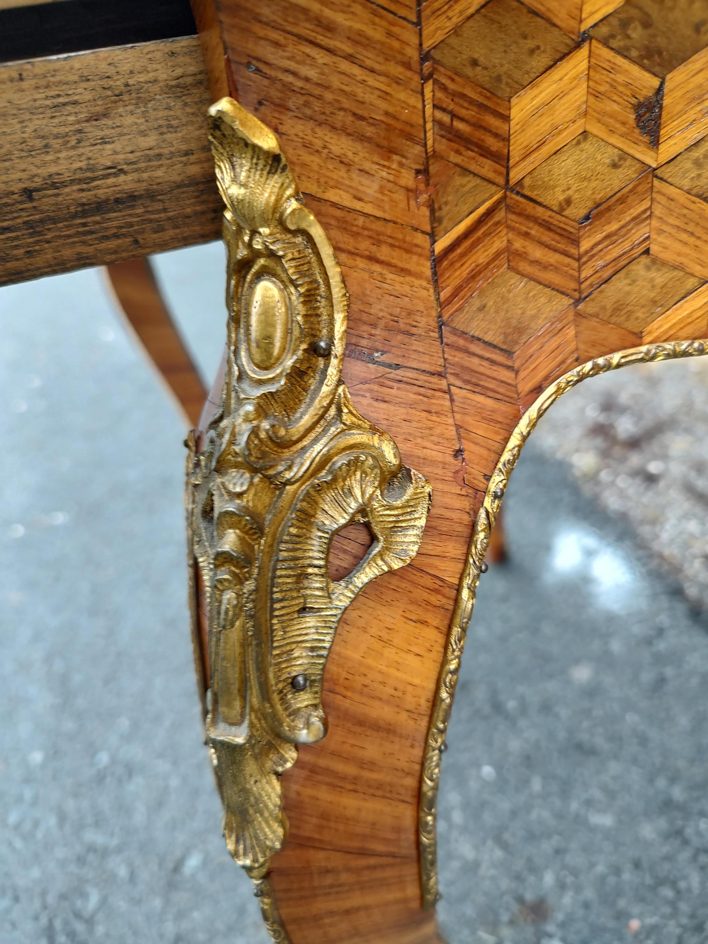 Mid Century Louis VIII Vanity, Flip Lid Mirror with Marquetry and Bronze Mounts For Sale 2