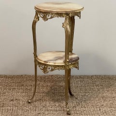 Mid-Century Louis XIV Brass & Onyx Pedestal ~ End Table