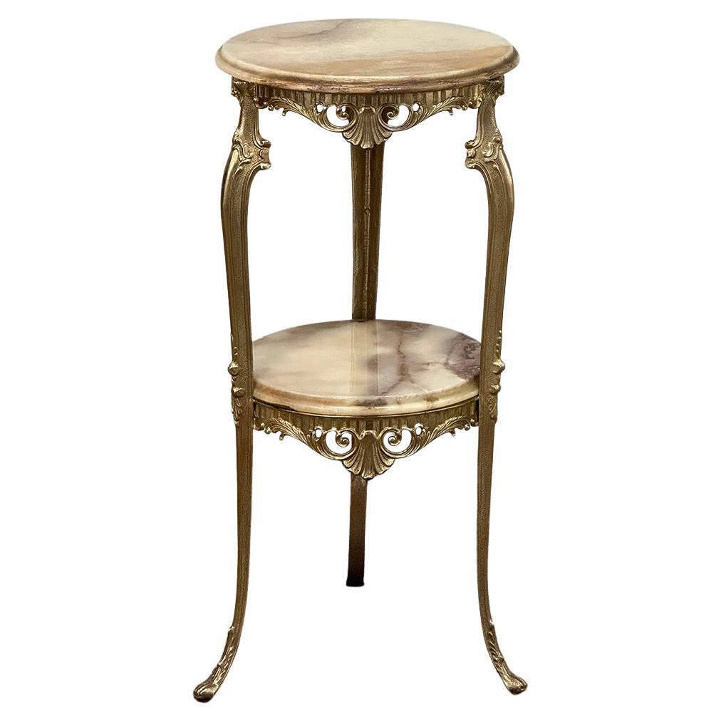 Mid-Century Louis XIV Brass & Onyx Pedestal ~ End Table