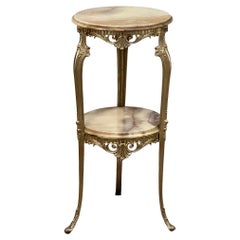 Mid-Century Louis XIV Brass & Onyx Pedestal ~ End Table