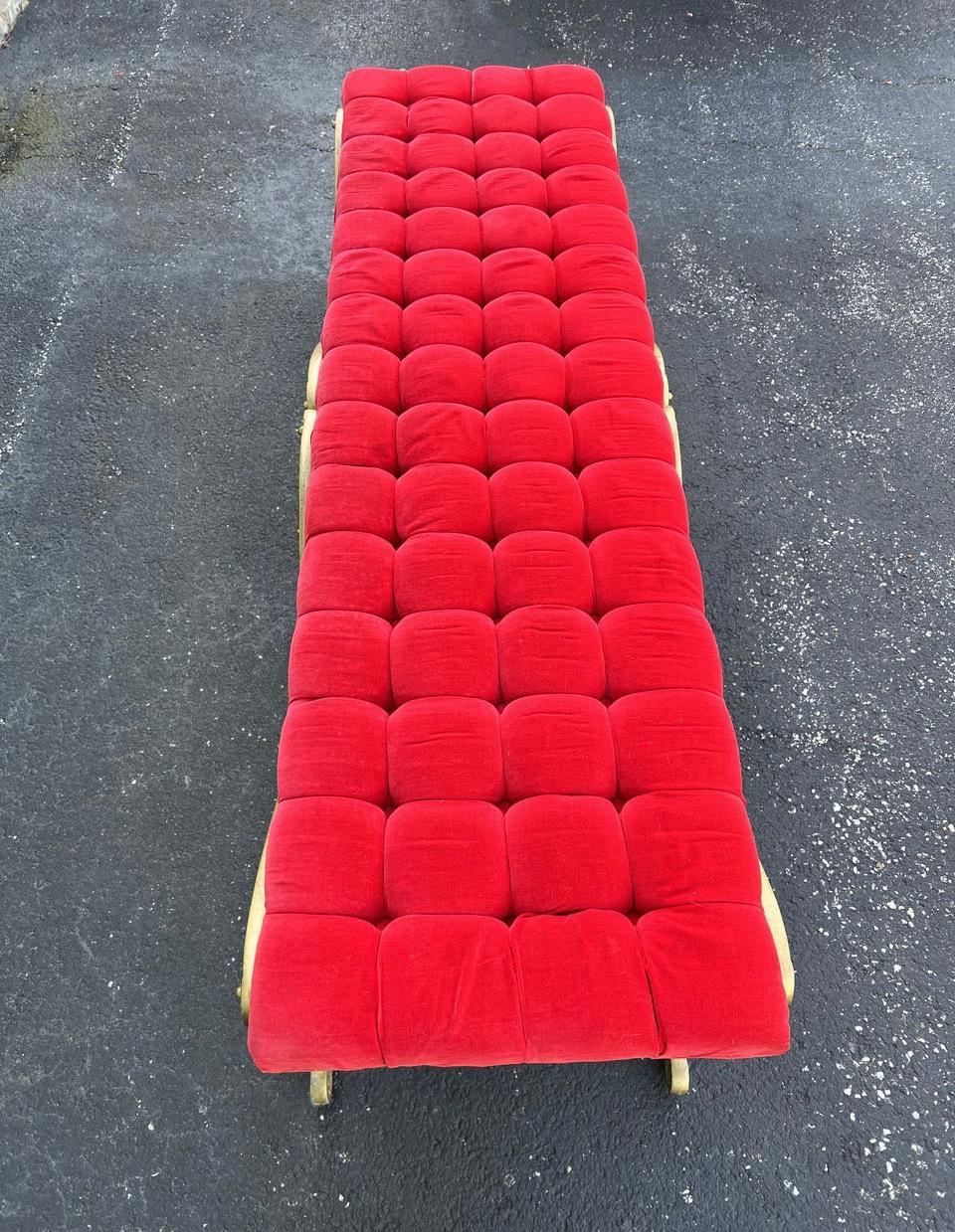Hollywood Regency Mid-Century Louis XIV Style Gold  Double X Bench in Red Velvet