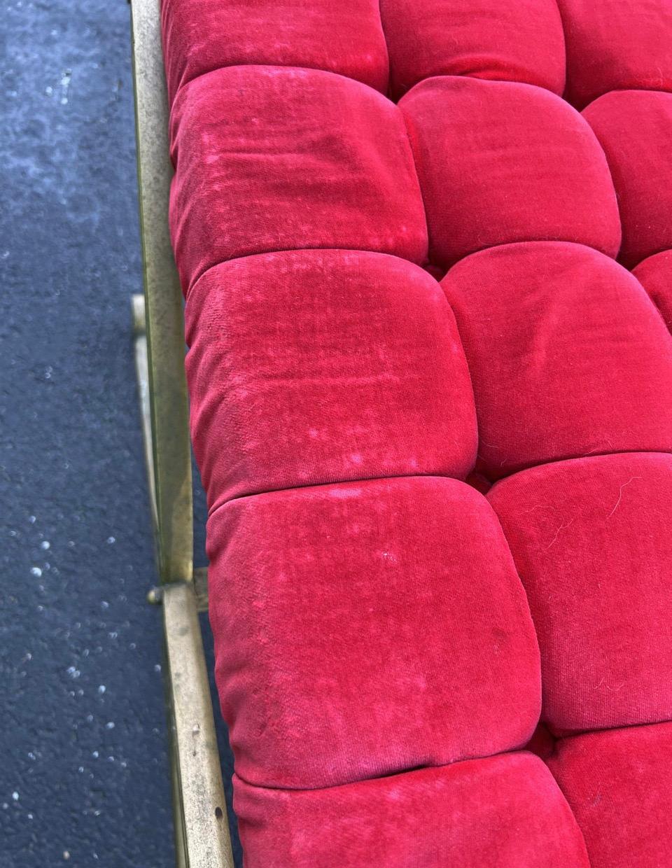 American Mid-Century Louis XIV Style Gold  Double X Bench in Red Velvet