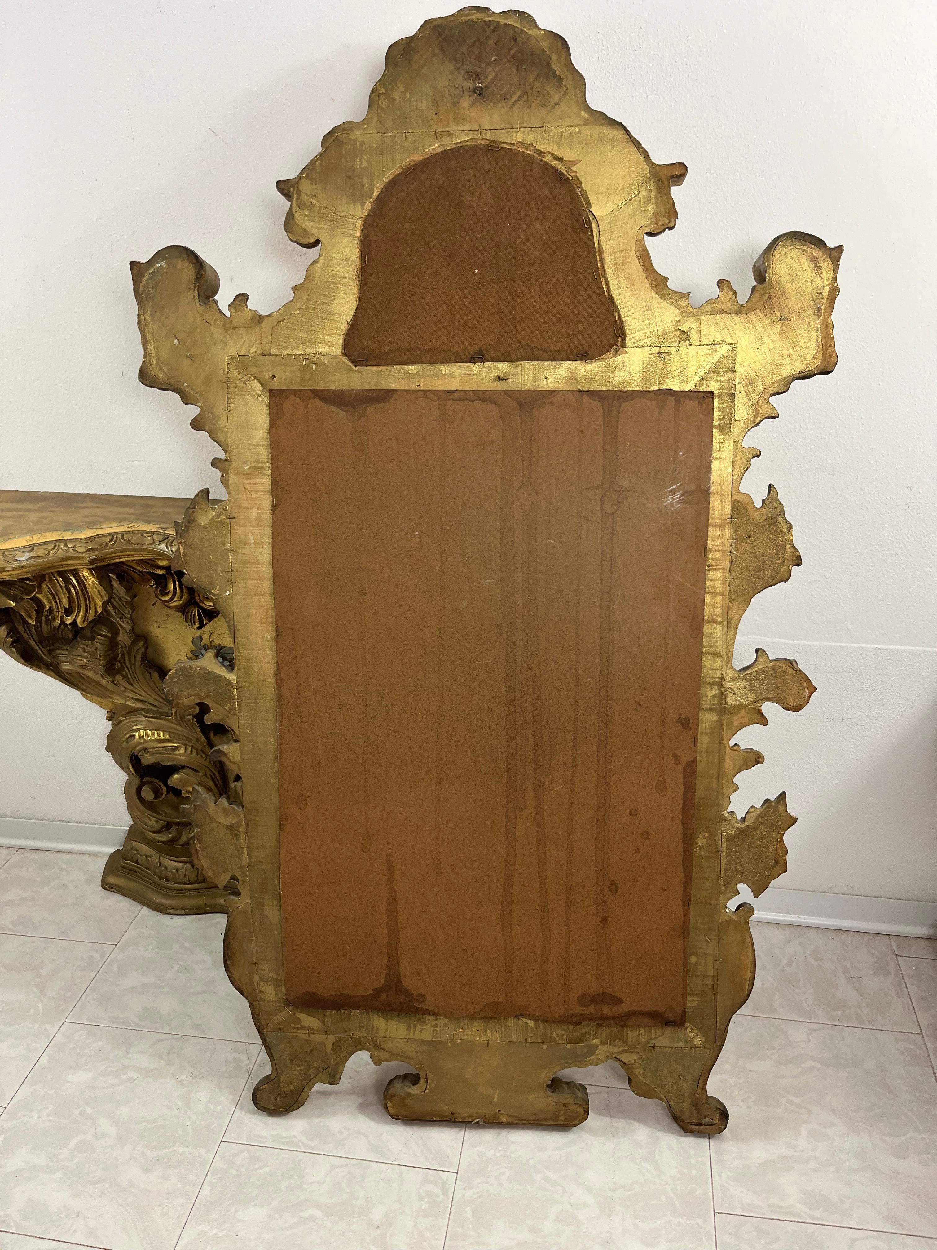 Console e specchio da parete Luigi XV di metà secolo in legno intagliato e dorato, anni '30 in vendita 4