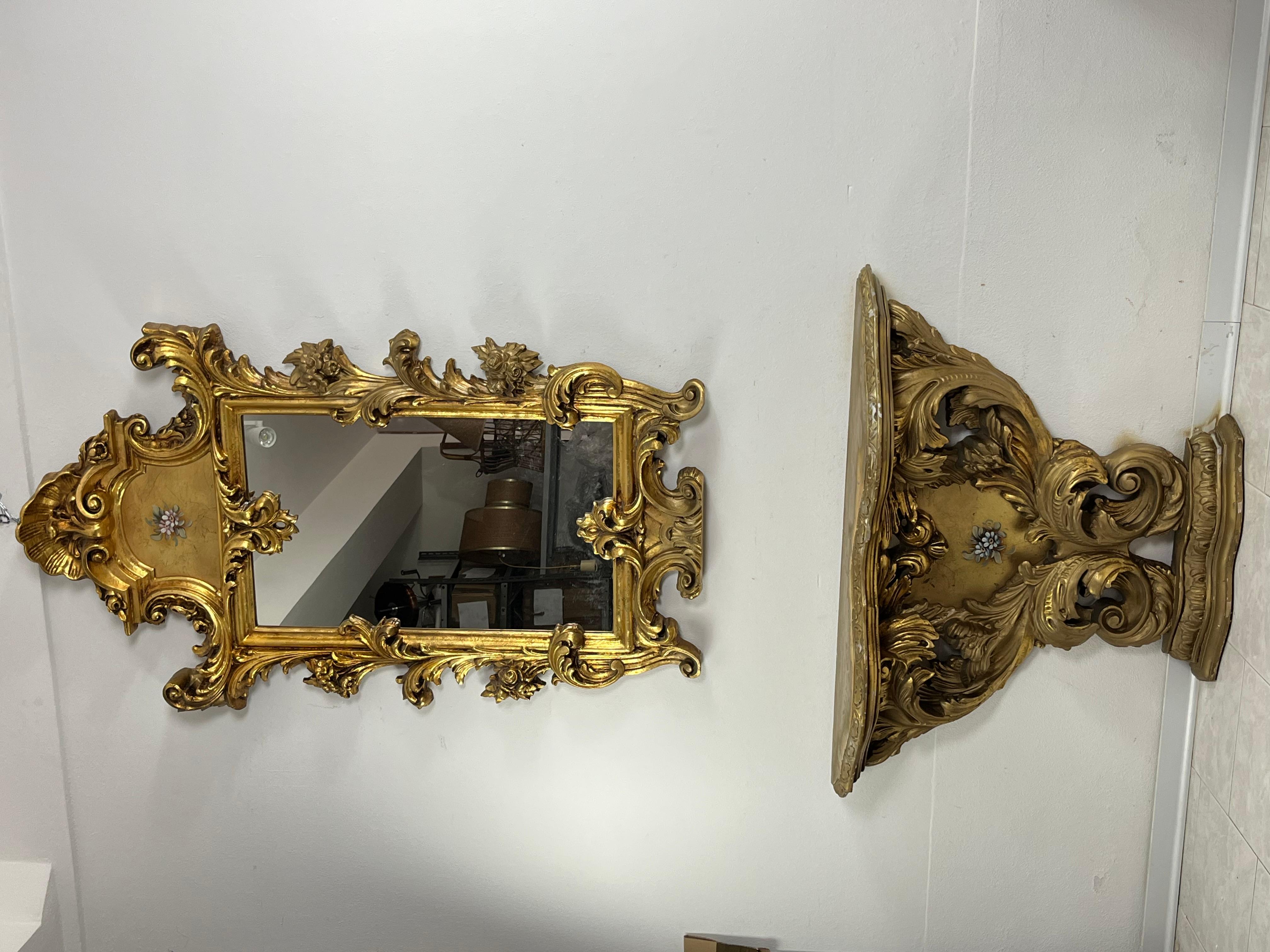 Console e specchio da parete Luigi XV di metà secolo in legno intagliato e dorato, anni '30 in vendita 3