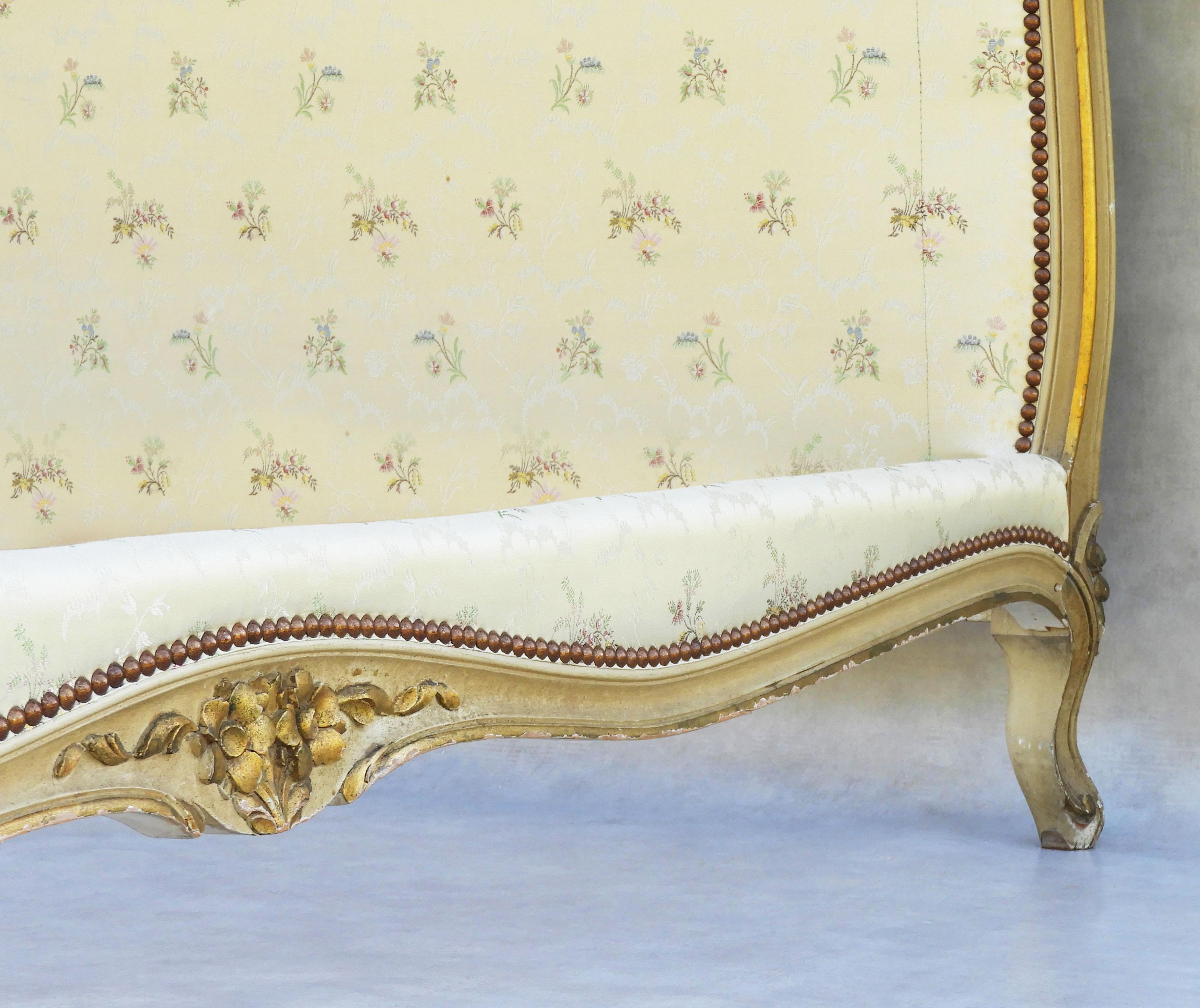 Upholstery Mid Century Louis XV Revival Bed c1950s Paris