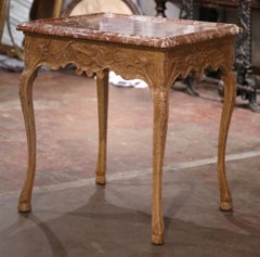 Mid-Century Louis XV Style Marble Top Carved Bleached Oak  Side Table