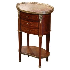 Mid-Century Louis XVI French Marble Top Walnut Marquetry Three Drawer Chest