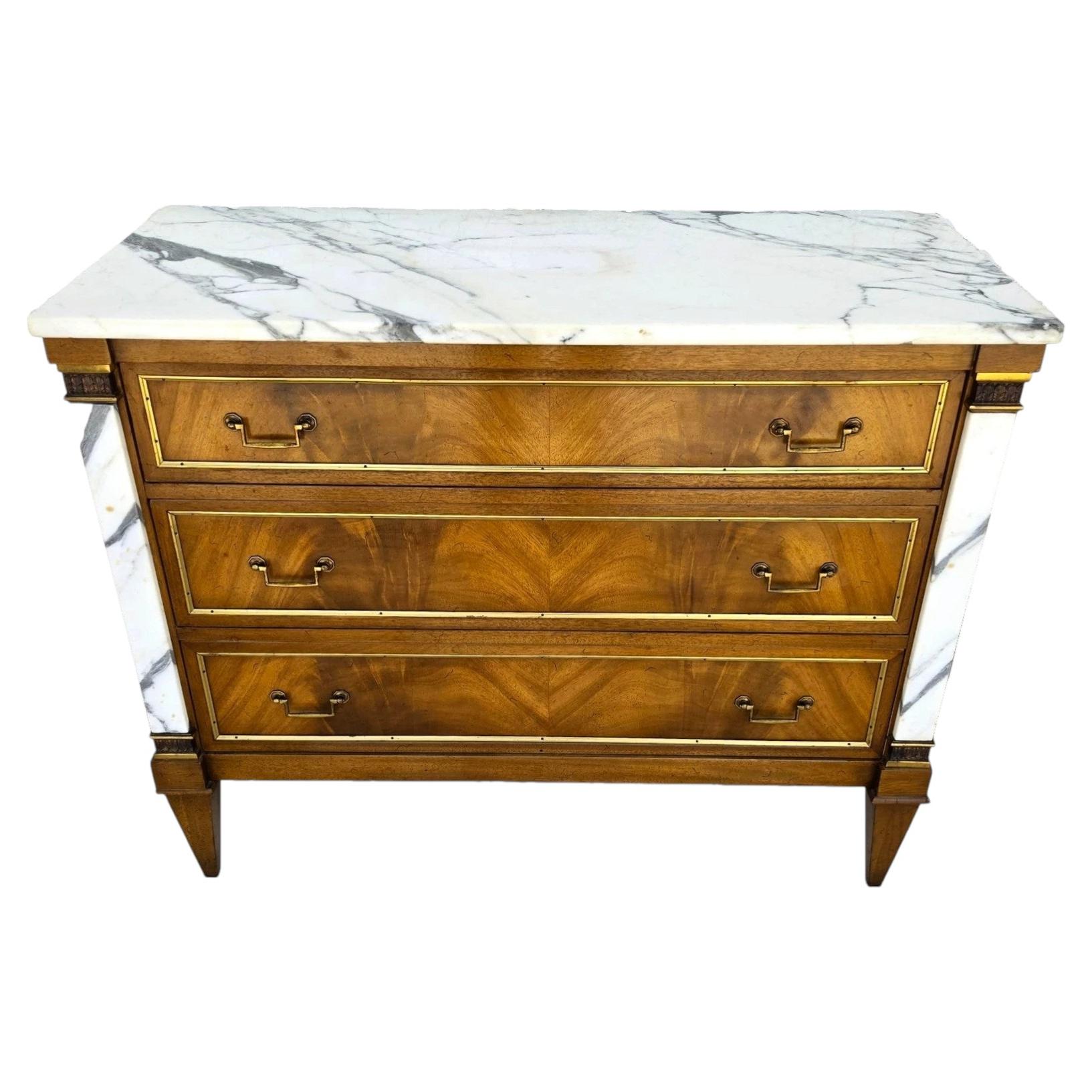 Mid Century Louis XVI Maison Jansen Style Marble Top Commode Dresser Sideboard For Sale