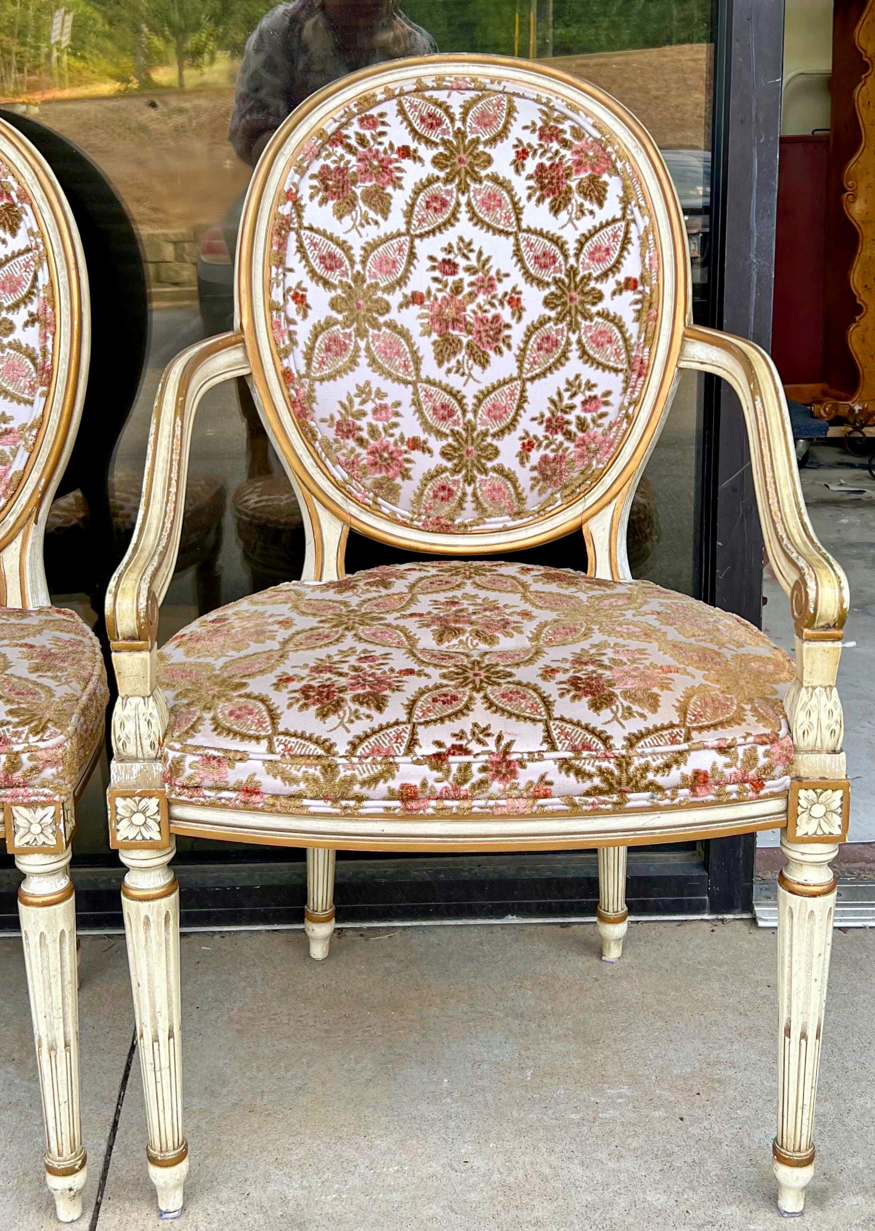 Mid-Century Louis XVI Style Dining Chairs in Cut Velvet by Karges - S/8 1