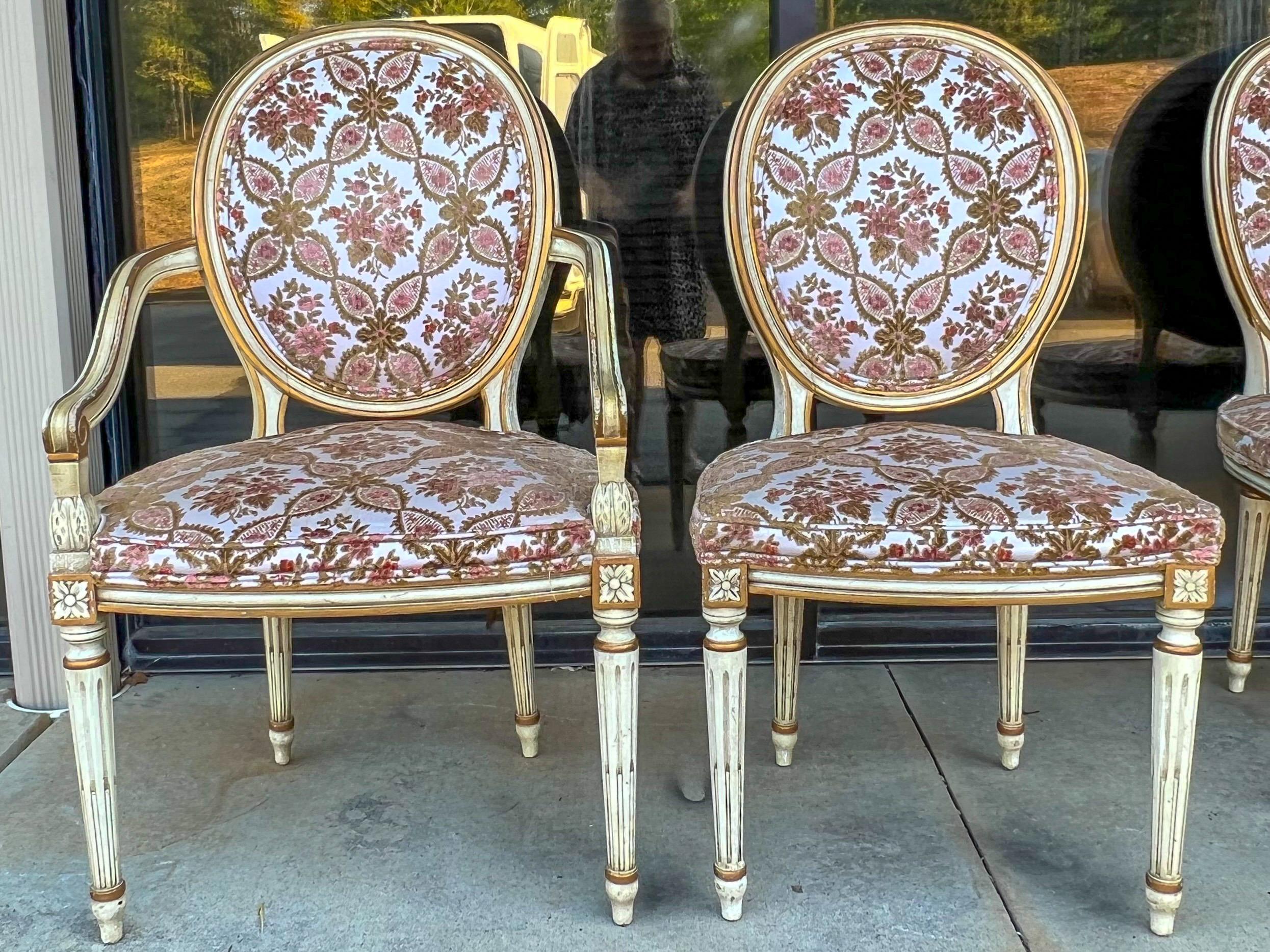 Mid-Century Louis XVI Style Dining Chairs in Cut Velvet by Karges - S/8 2
