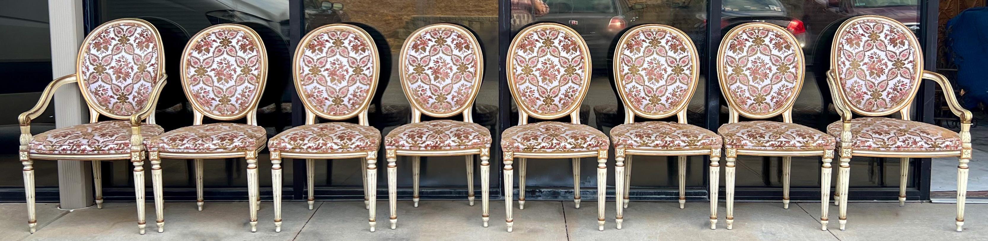 Mid-Century Louis XVI Style Dining Chairs in Cut Velvet by Karges - S/8 4