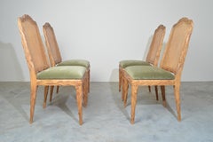 Midcentury Louis XVI Style Faux Bois Rush Cane Branch Form Back Dining Chairs