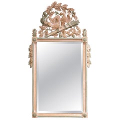Mid-Century Louis XVI Style French Painted Mirror with Carved Love Birds Crest