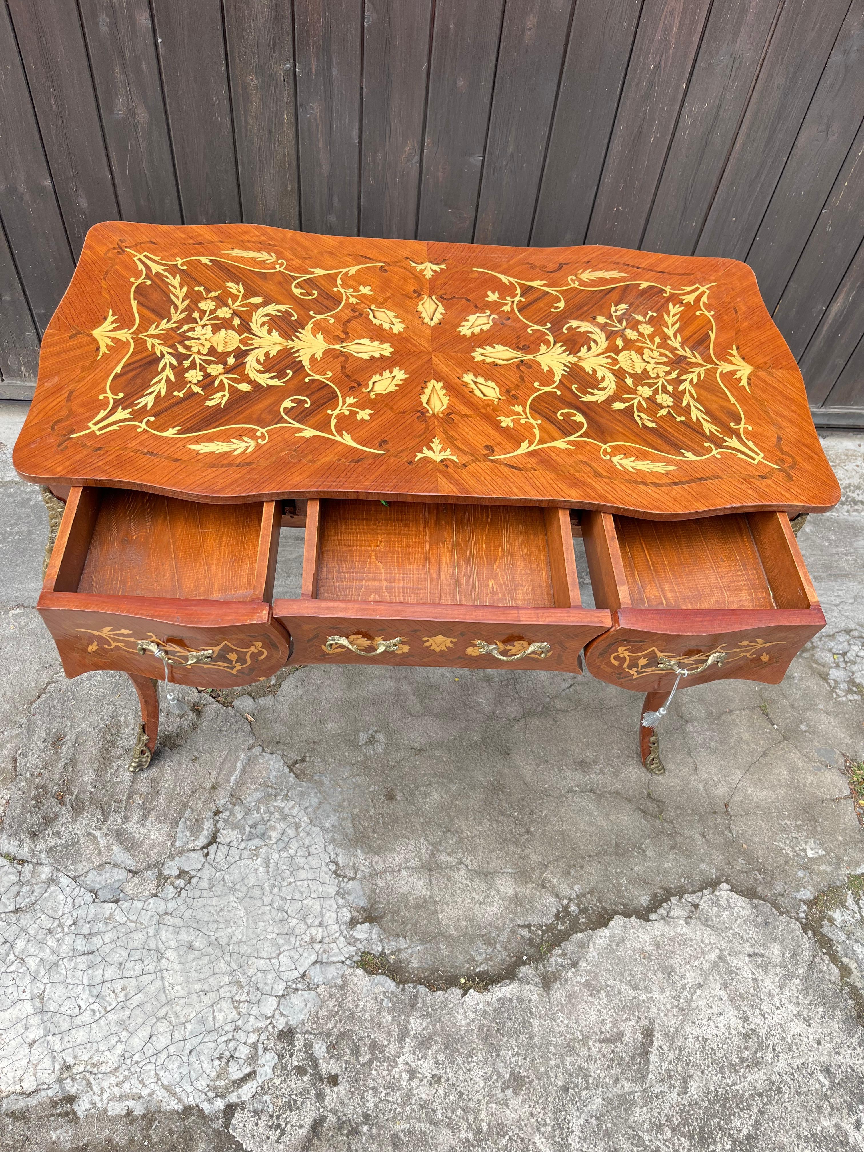 French Mid-Century Louis XVI Style Inlaid Wood Desk, France 1960s For Sale