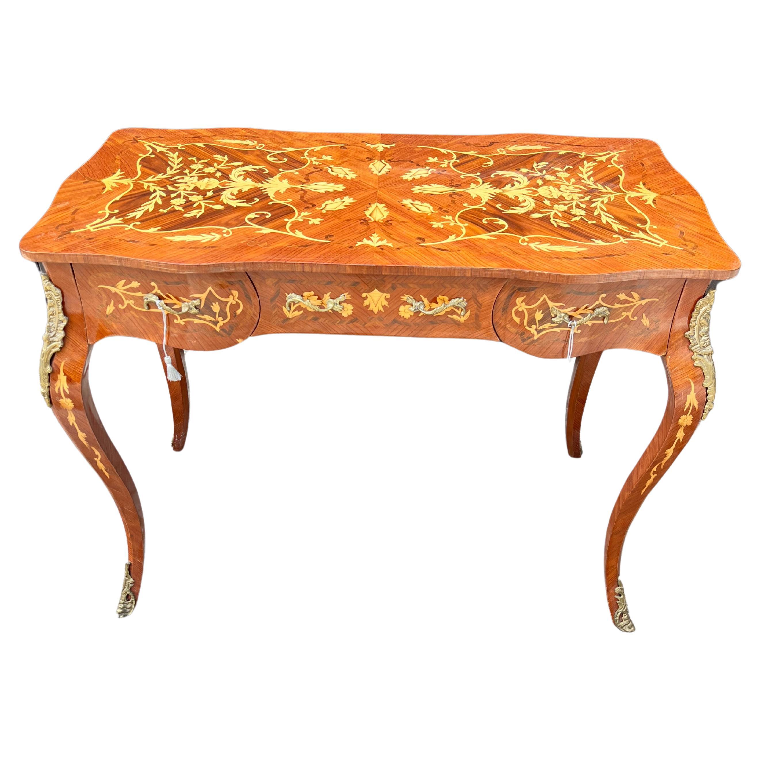 Mid-Century Louis XVI Style Inlaid Wood Desk, France 1960s For Sale
