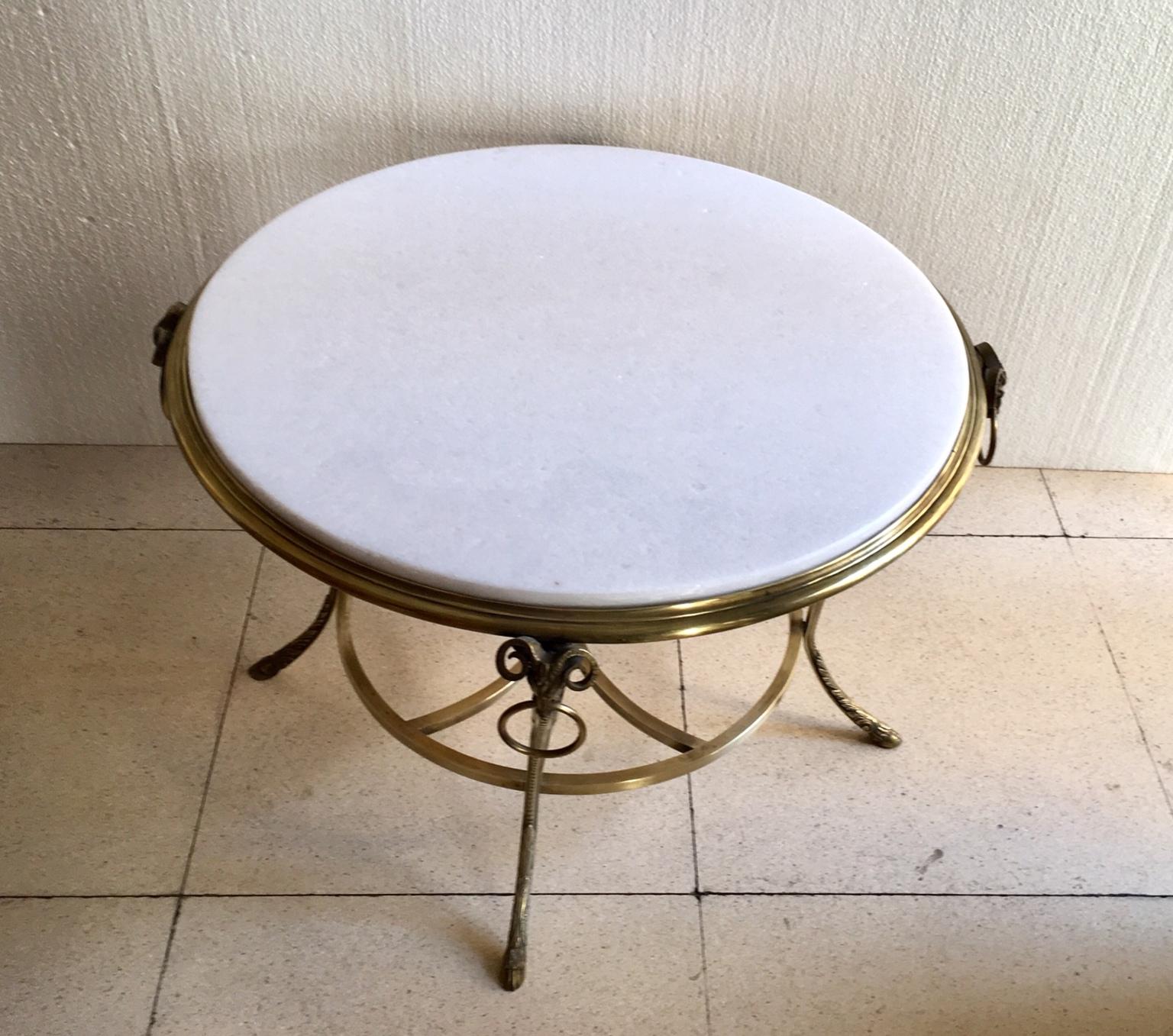 Mid Century Louis XVI Style Round Gilt Bronze Coffee Table Jansen Style In Good Condition In Madrid, ES