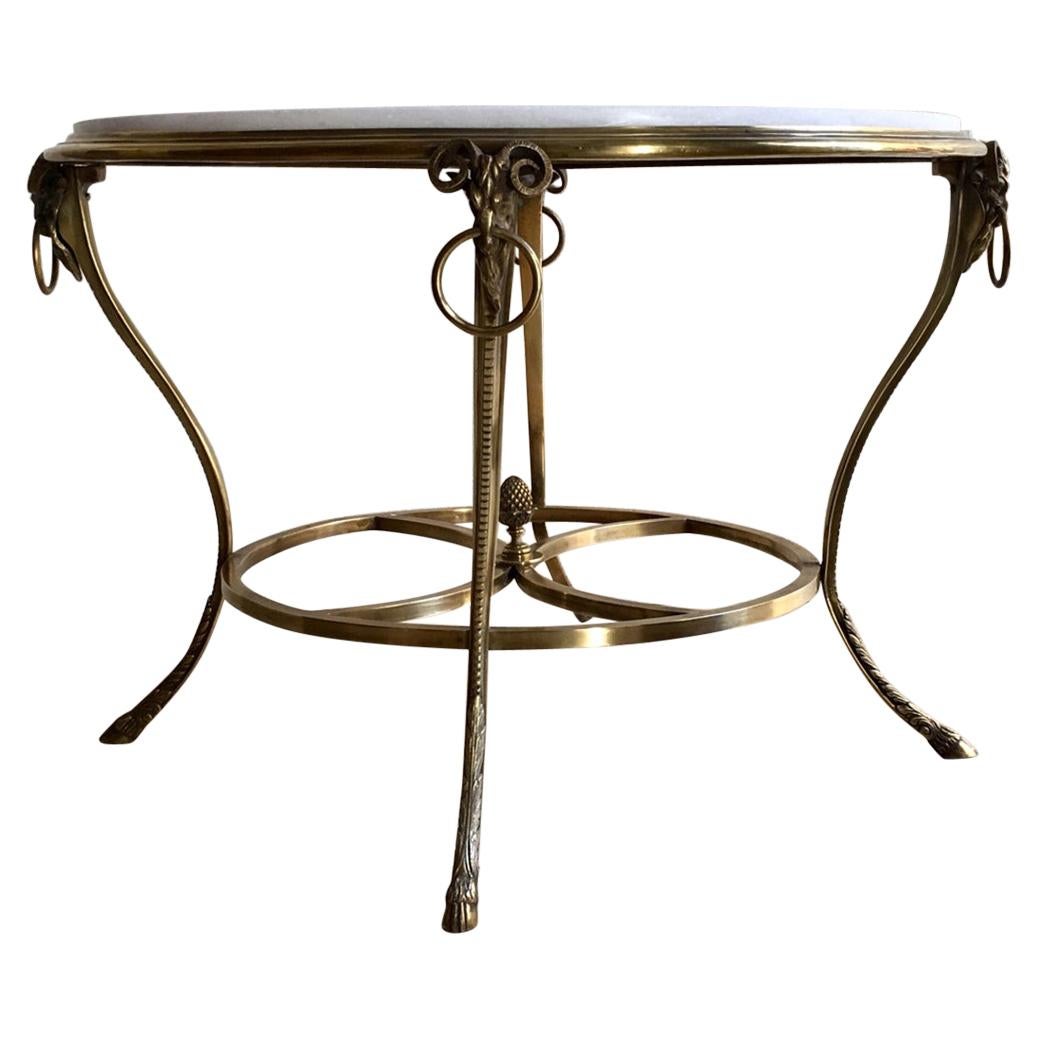 Mid Century Louis XVI Style Round Gilt Bronze Coffee Table Jansen Style