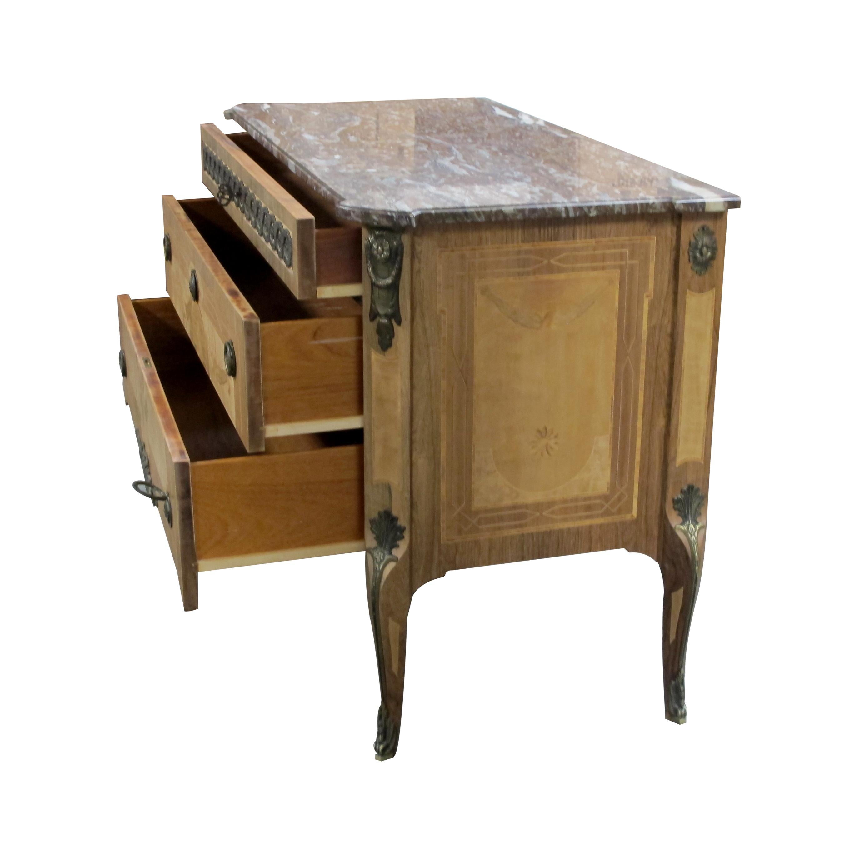 Marquetry Mid-Century Louis XVI Style Swedish Chests of Drawers/Commodes with Marble Tops