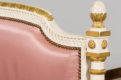 Mid-Century Louis XVI Twin Bed Frames, Pink Silk, Painted Wood, 1940