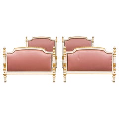 Mid-Century Louis XVI Twin Bed Frames, Pink Silk, Painted Wood, 1940