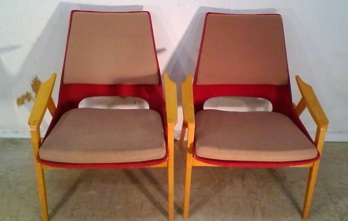 Upholstery Midcentury Lounge Armchairs by Miroslav Navratil, 1960s For Sale