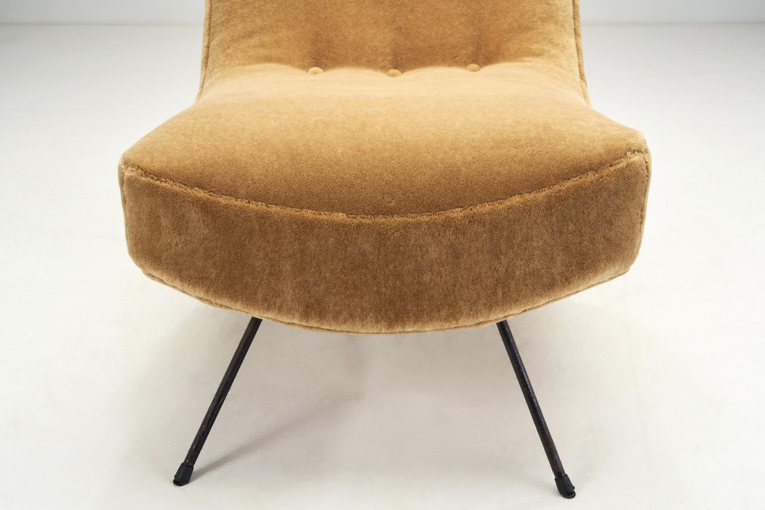 Mid-Century Lounge Chair and Footstool with Tubular Steel Legs, Europe ca 1950s 3
