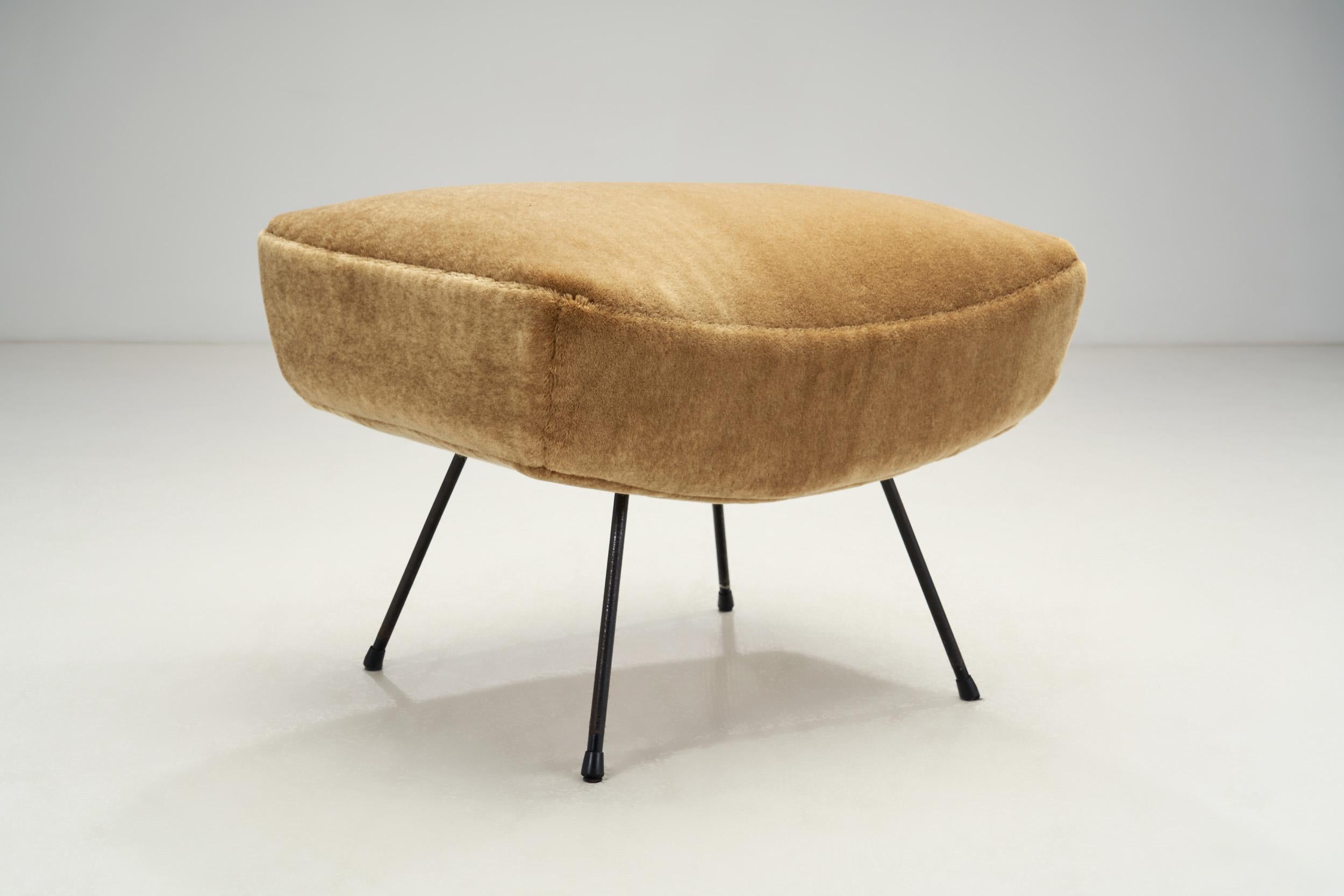 Mid-Century Lounge Chair and Footstool with Tubular Steel Legs, Europe ca 1950s 4