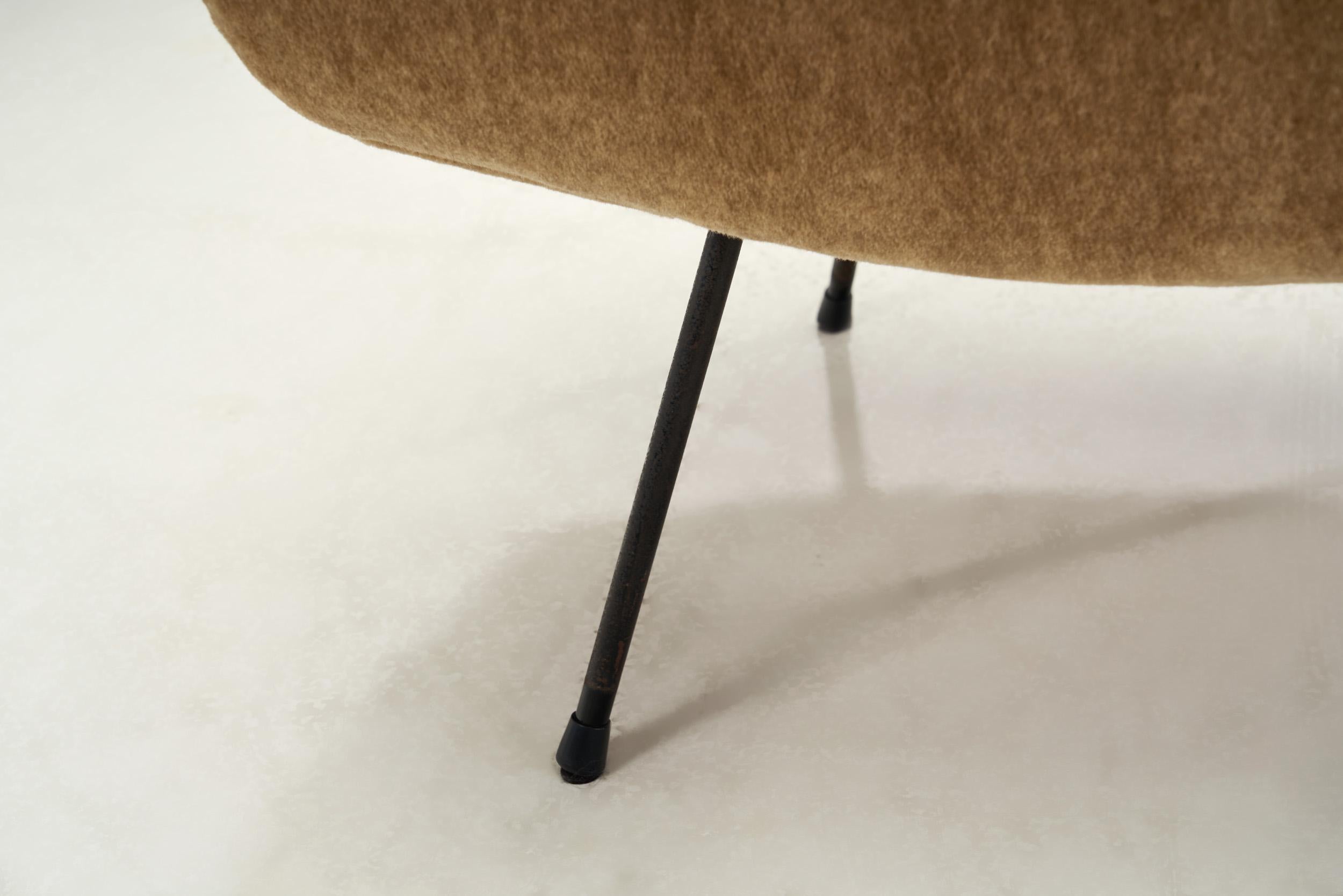 Mid-Century Lounge Chair and Footstool with Tubular Steel Legs, Europe ca 1950s 8
