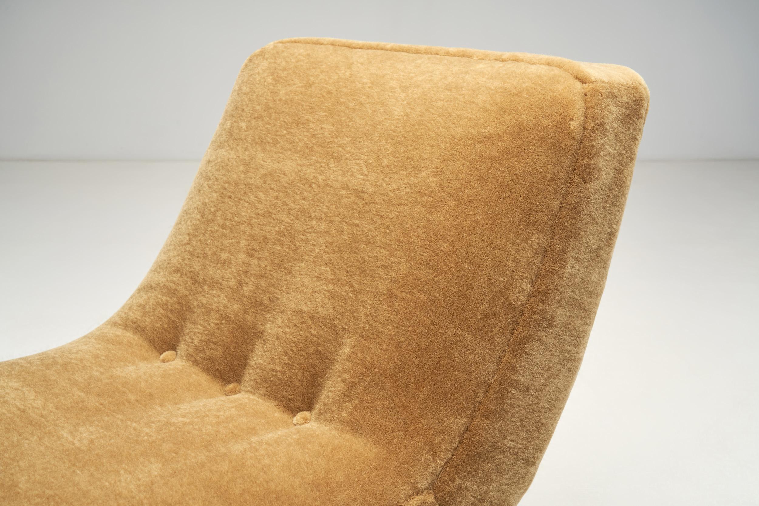 Metal Mid-Century Lounge Chair and Footstool with Tubular Steel Legs, Europe ca 1950s