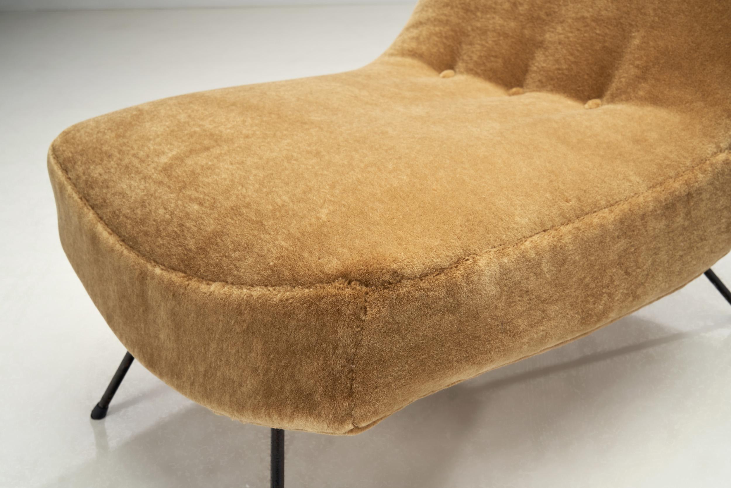 Mid-Century Lounge Chair and Footstool with Tubular Steel Legs, Europe ca 1950s 1