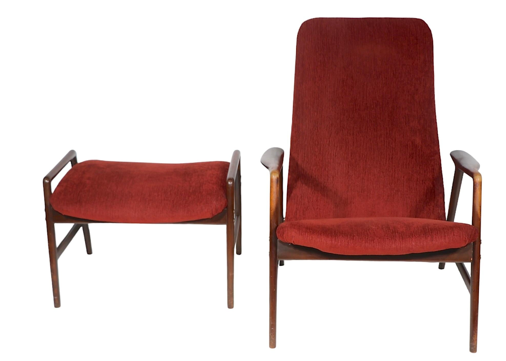 Scandinavian Modern Mid Century Lounge Chair and Ottoman by Alf Svensson for Fritz Hansen c. 1960's For Sale