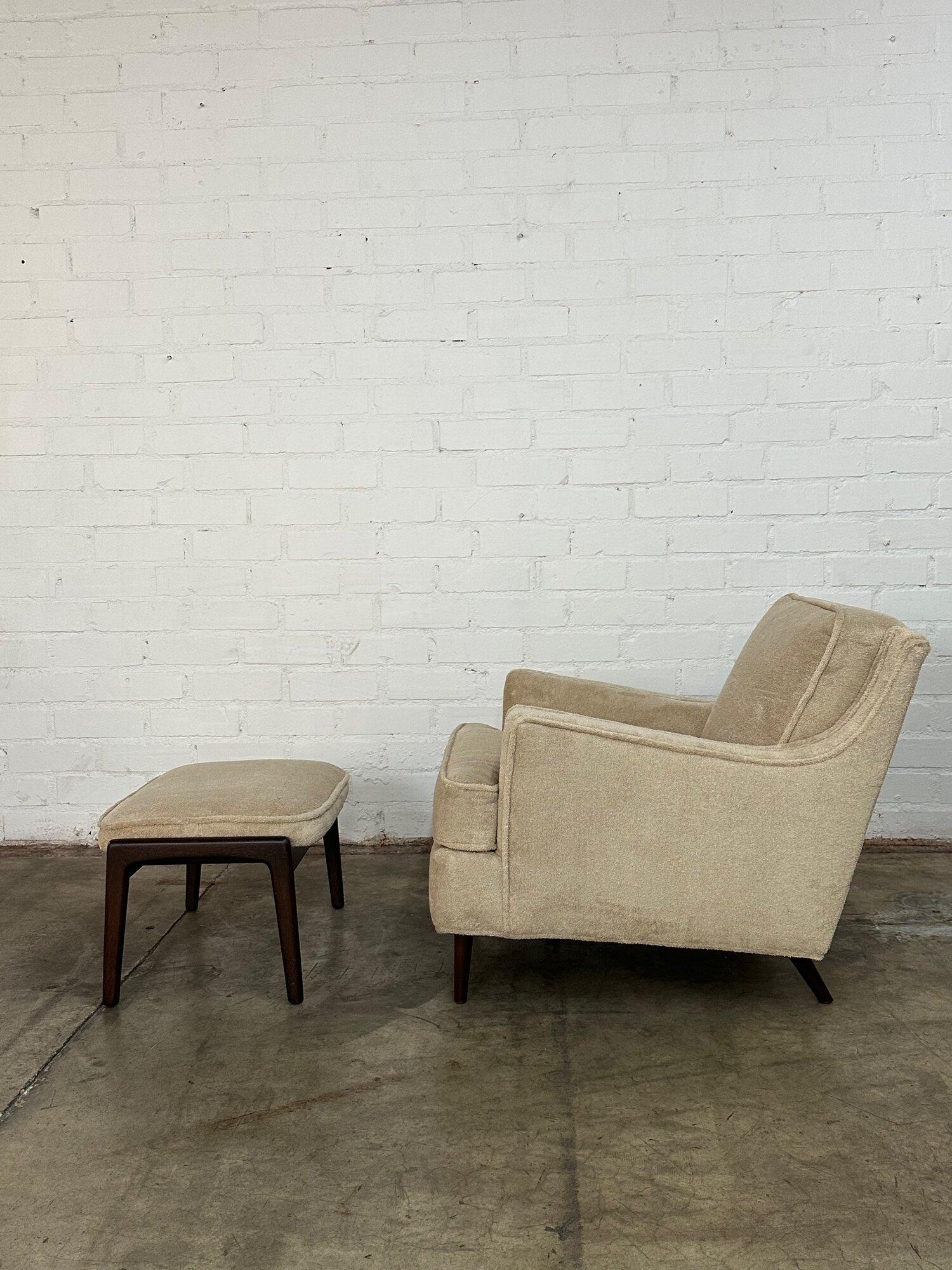 Fabric Mid century Lounge chair and Ottoman For Sale