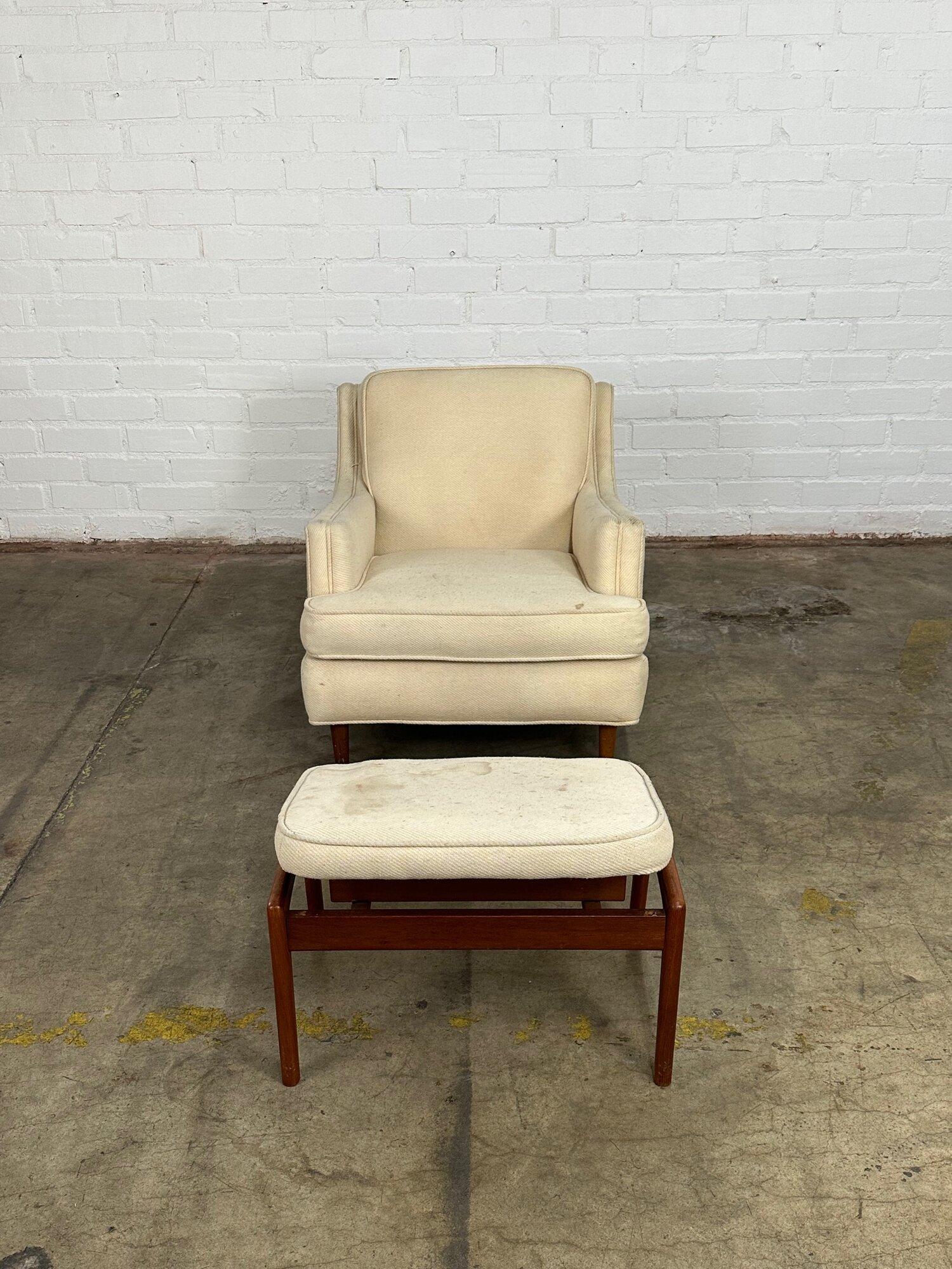 Fabric Midcentury Lounge Chair and Ottoman, Sold as Chair +Ottoman Set For Sale