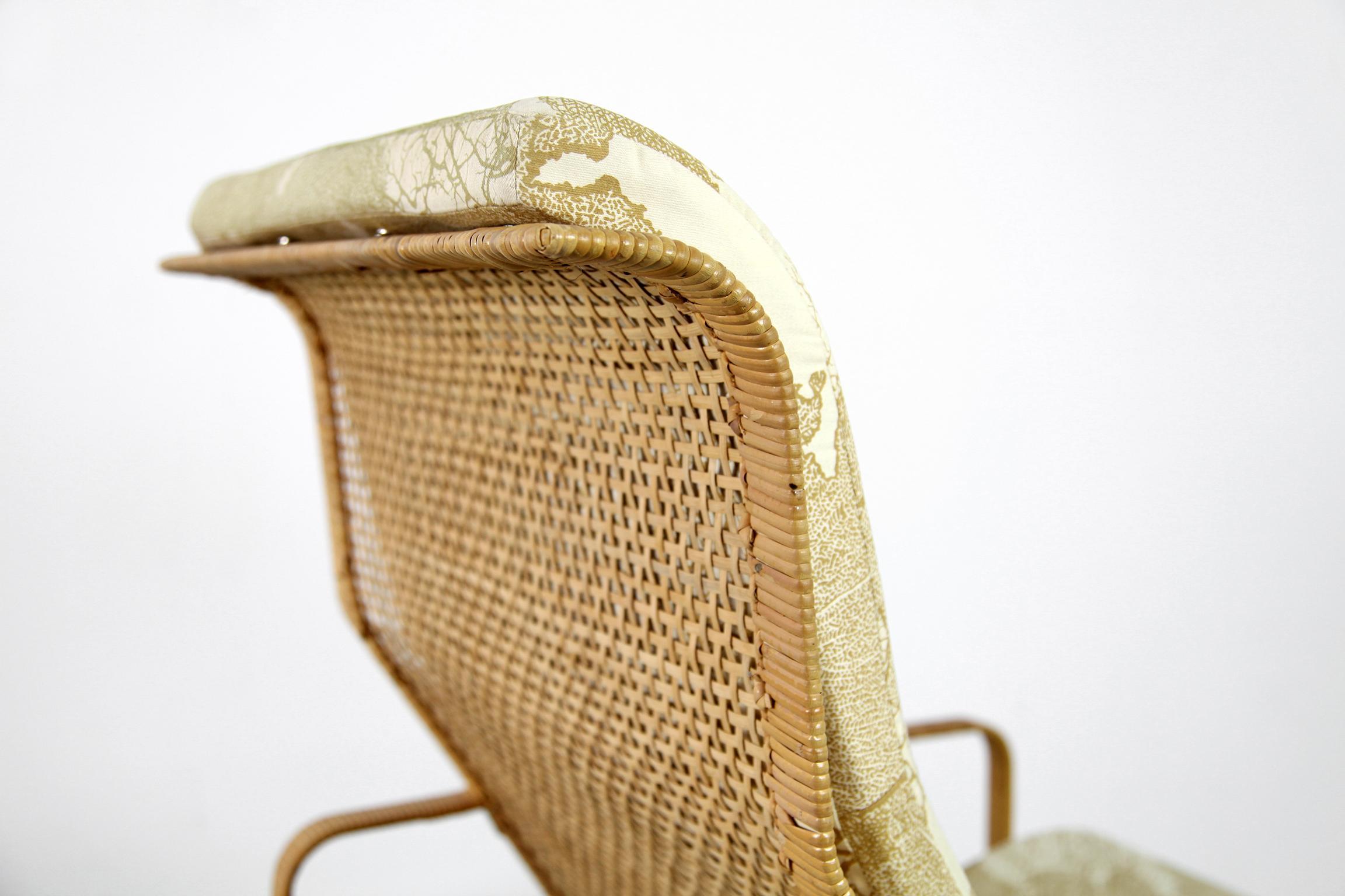 Mid-Century Lounge Chair and Stool Kill International Made of Steel and Rattan 9