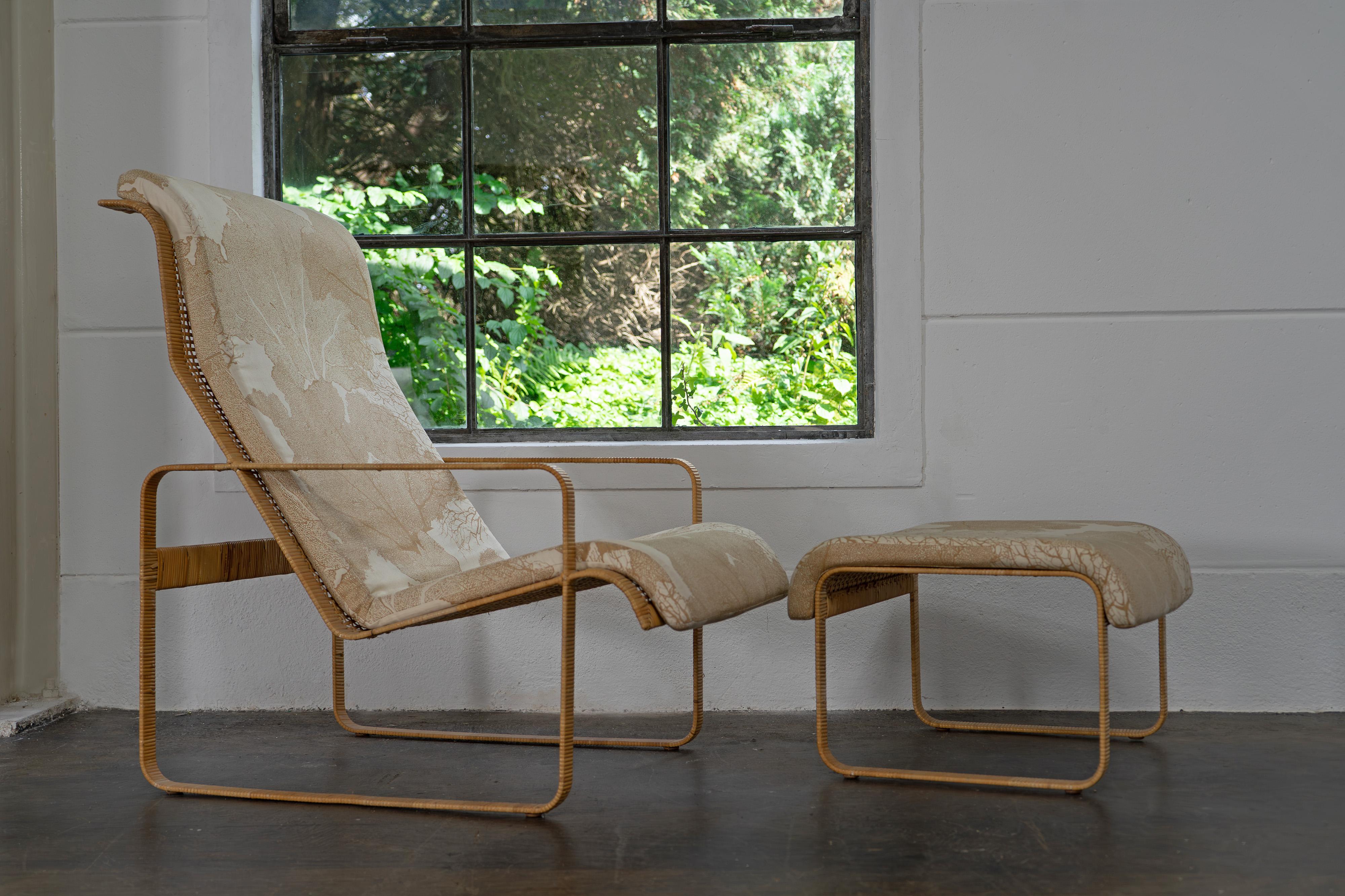 Mid-Century Lounge Chair and Stool Kill International Made of Steel and Rattan In Good Condition In Rosendahl, DE