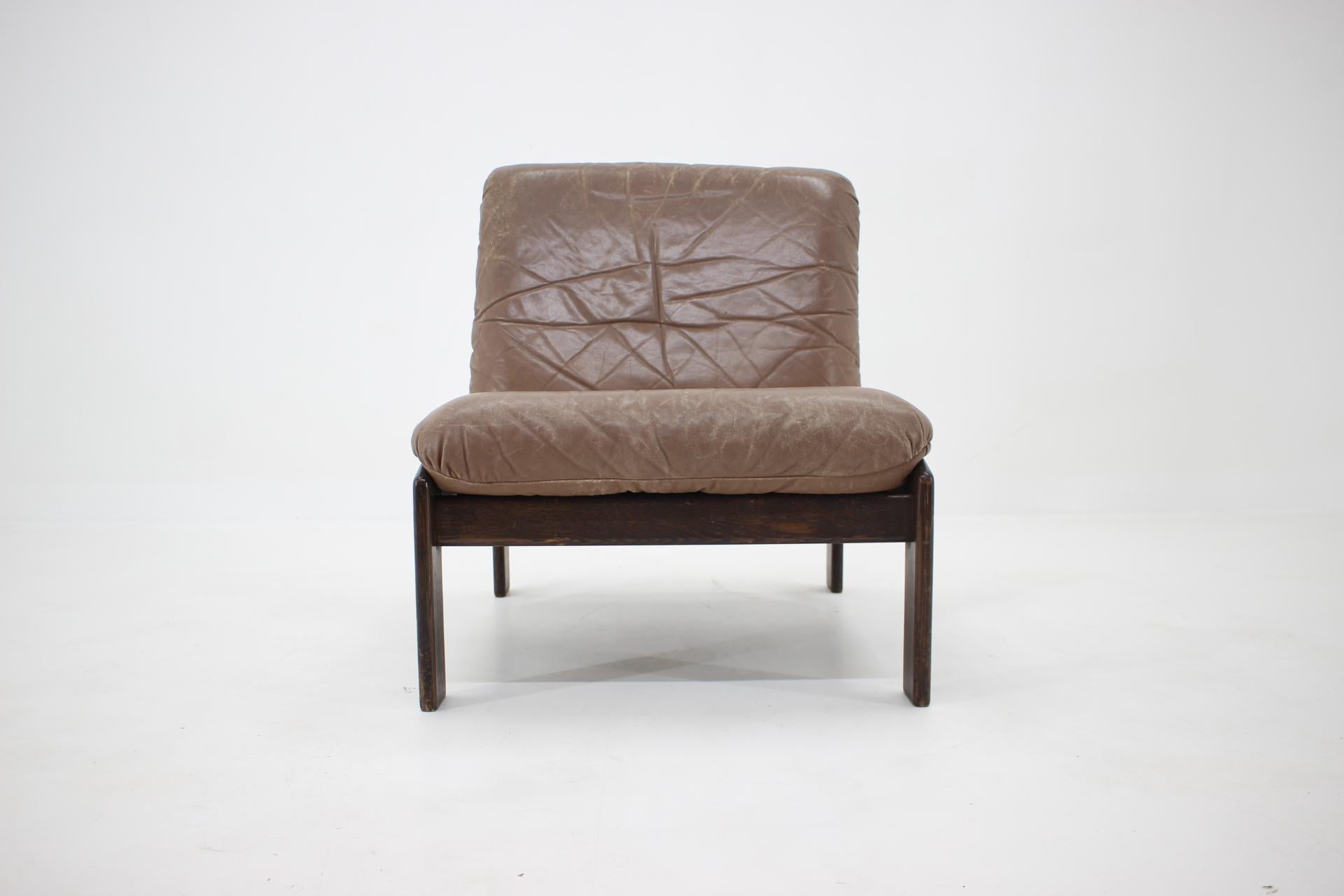 Leather Mid Century Lounge Chair, Denmark, 1970s