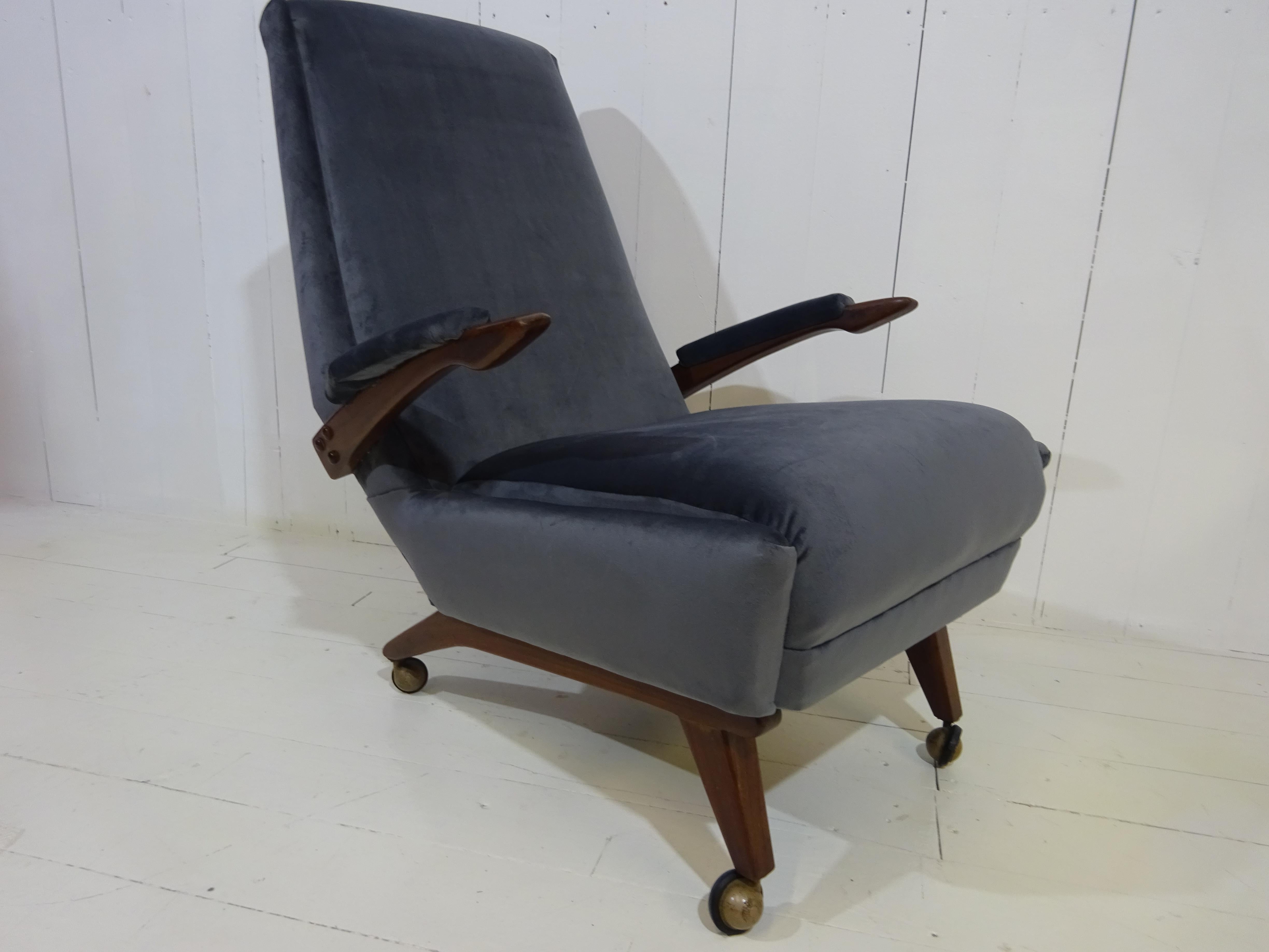 Mid Century Lounge Chair in Grey Velvet by Greaves and Thomas 2