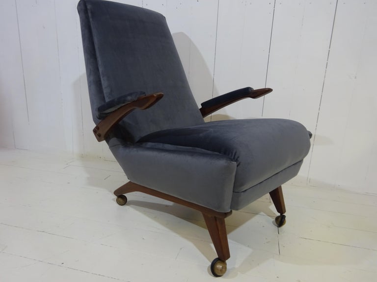 Mid Century Lounge Chair in Grey Velvet by Greaves and Thomas For Sale 3