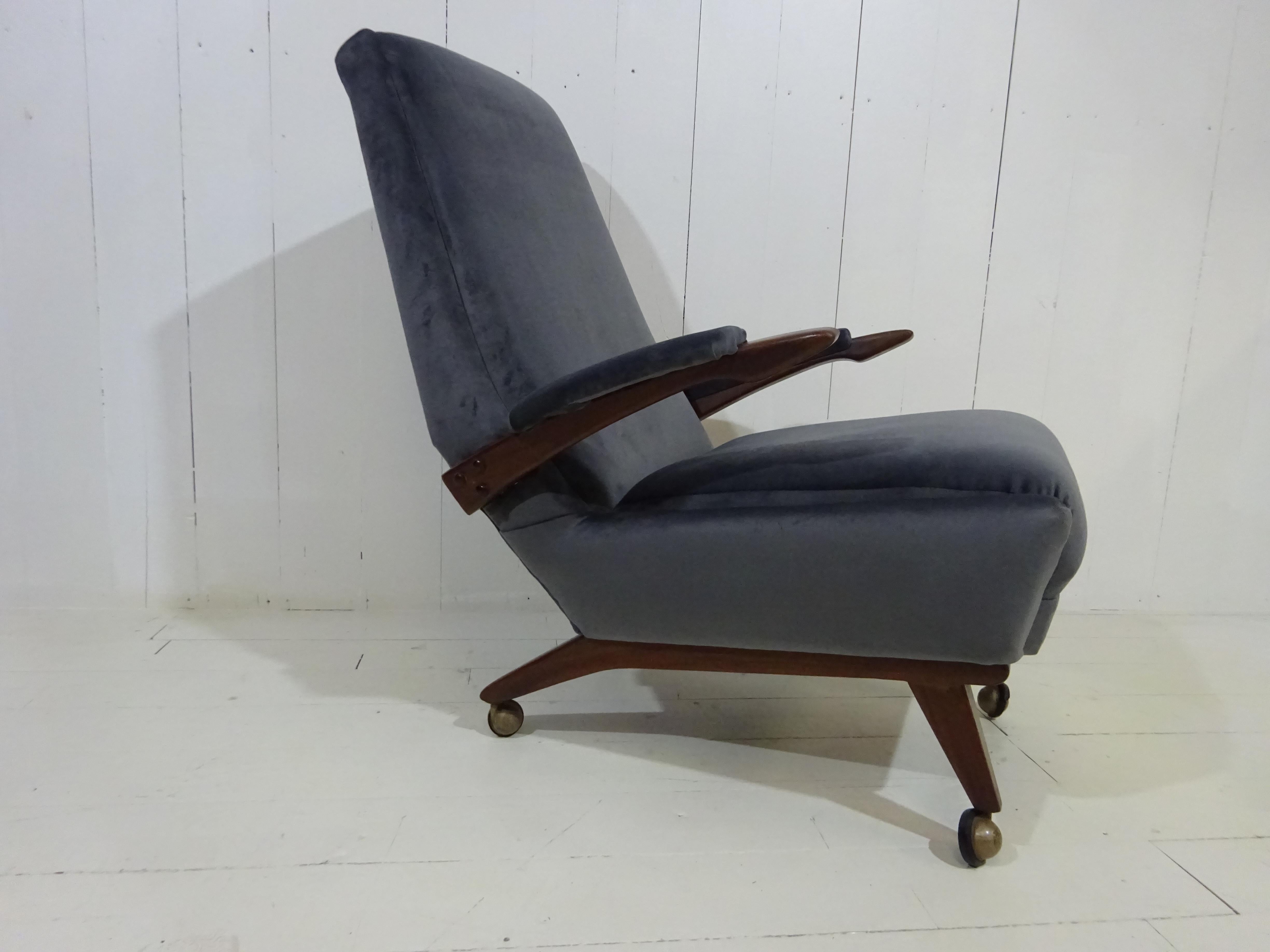 Mid Century Lounge Chair in Grey Velvet by Greaves and Thomas 3