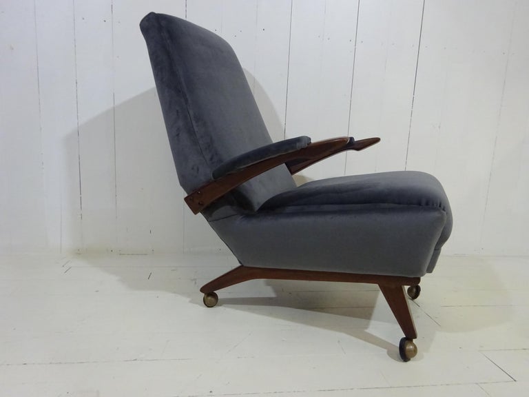 Mid Century Lounge Chair in Grey Velvet by Greaves and Thomas For Sale 4