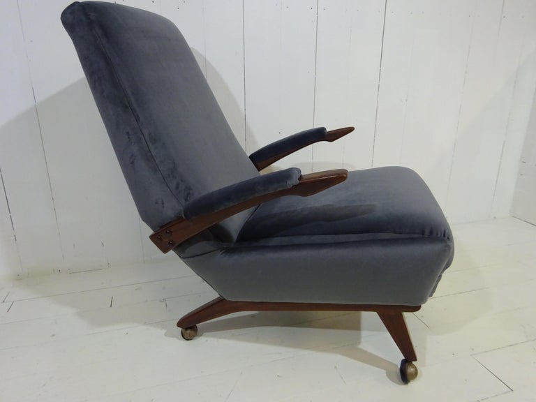 Mid Century Lounge Chair in Grey Velvet by Greaves and Thomas For Sale 5