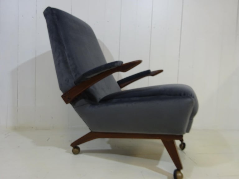 Mid Century Lounge Chair in Grey Velvet by Greaves and Thomas For Sale 7