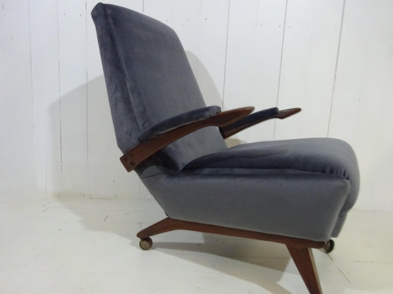 Mid Century Lounge Chair in Grey Velvet by Greaves and Thomas For Sale 8
