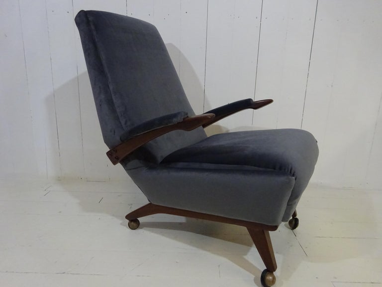 Mid-Century Modern Mid Century Lounge Chair in Grey Velvet by Greaves and Thomas For Sale
