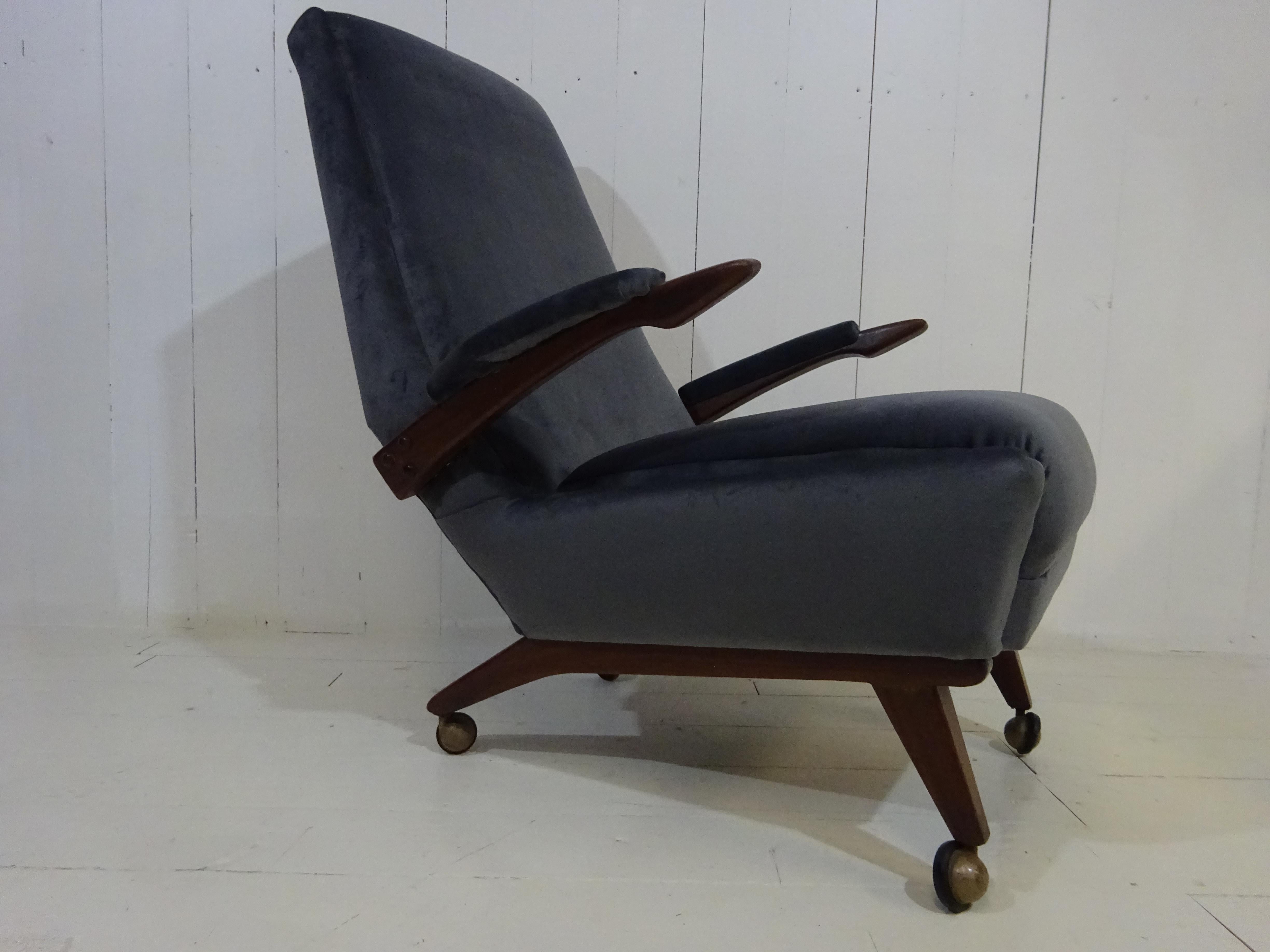 Mid-Century Modern Mid Century Lounge Chair in Grey Velvet by Greaves and Thomas