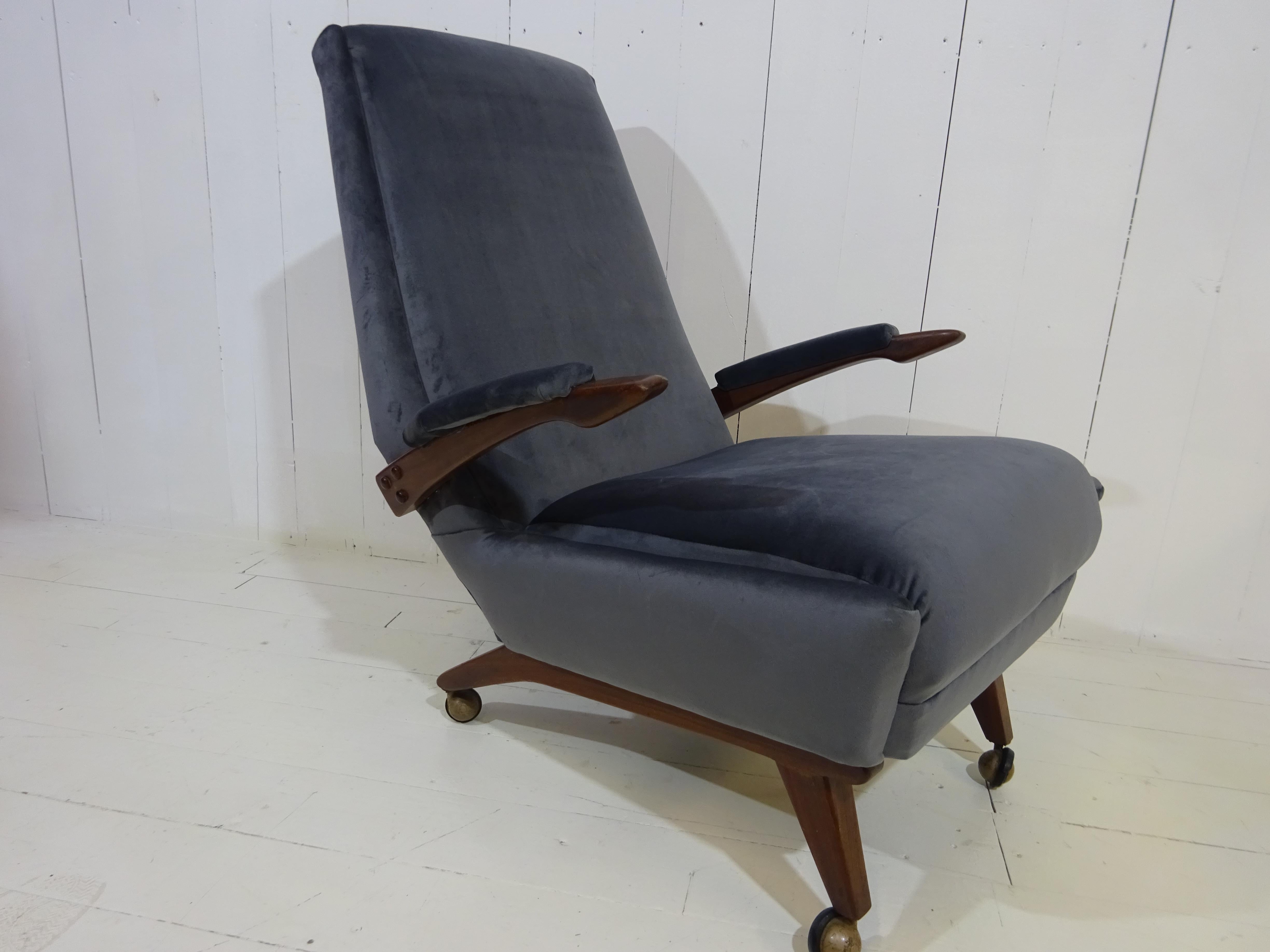 British Mid Century Lounge Chair in Grey Velvet by Greaves and Thomas