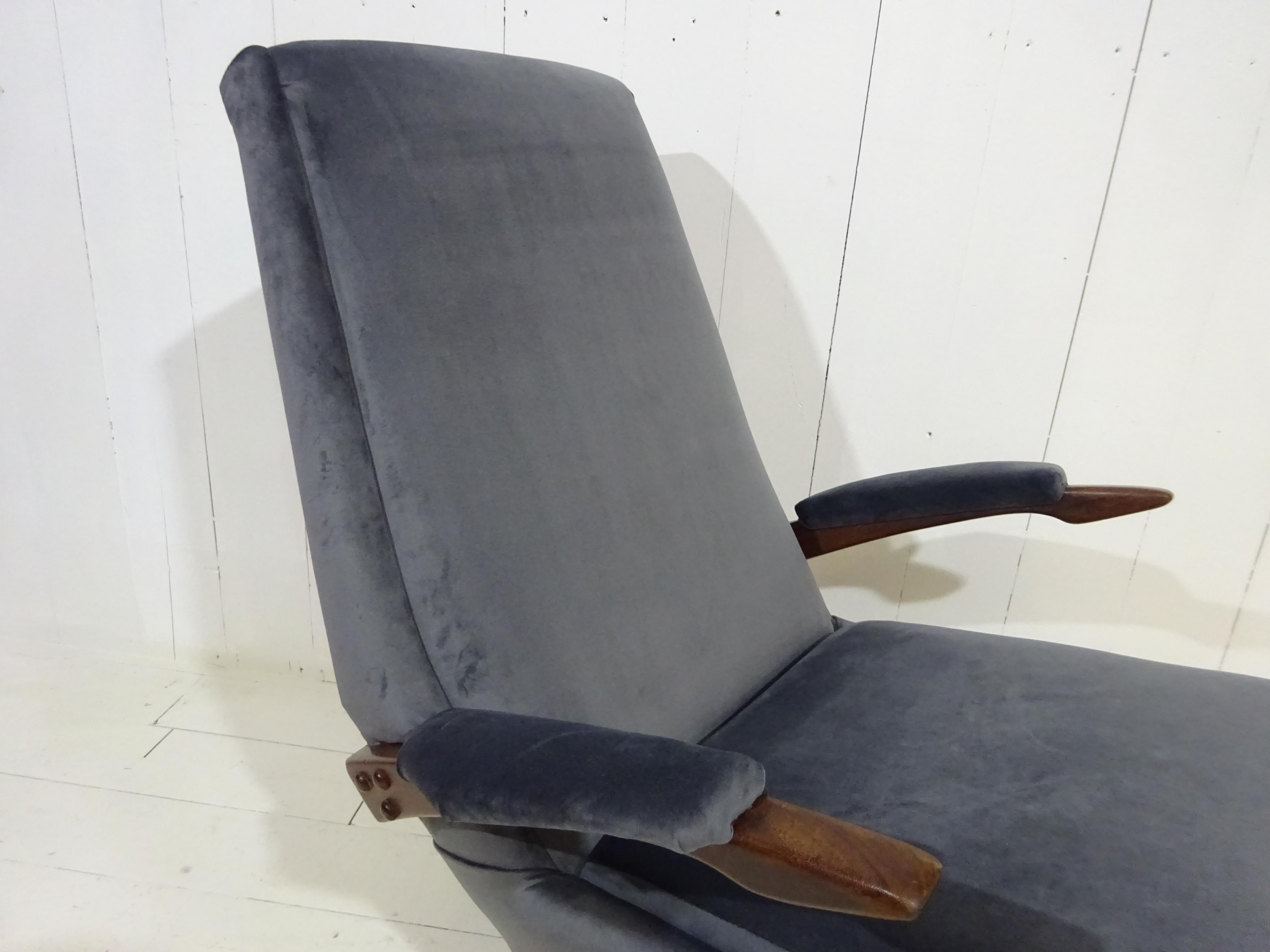 Hand-Crafted Mid Century Lounge Chair in Grey Velvet by Greaves and Thomas