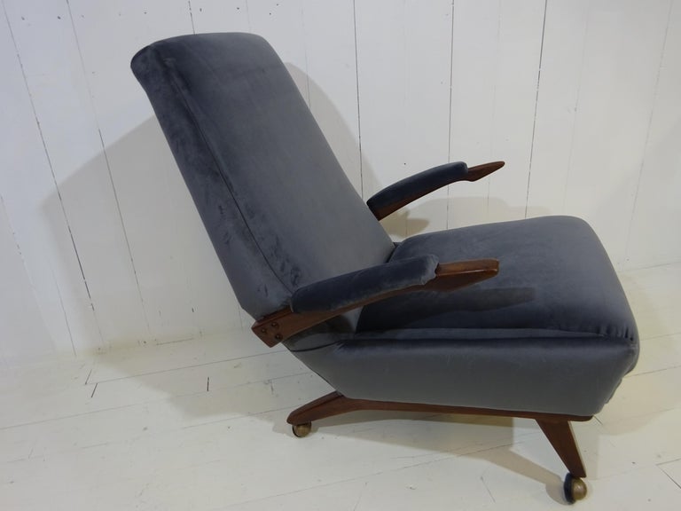 Mid Century Lounge Chair in Grey Velvet by Greaves and Thomas For Sale 1